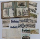 An Edwardian postcard album of mainly maritime subjects including sailing ships, liners,