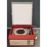 Dansette style 1960's portable record player in red and grey finish