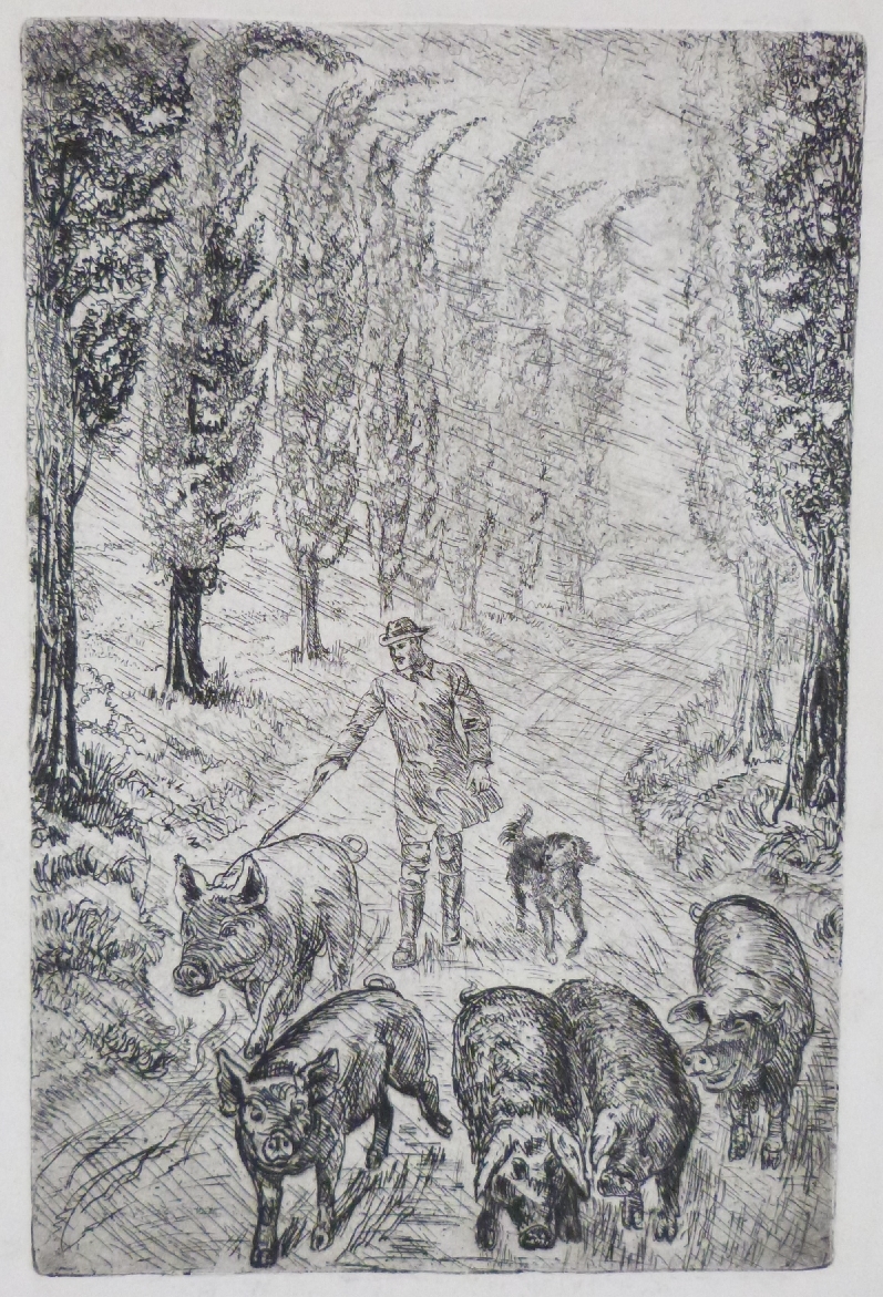 Twenty-two Hugh Stanley White and other etchings including castles, pigs etc together with portfolio - Image 4 of 5