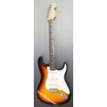 Fender Stratocaster electric guitar, Mexican sunburst body, serial no MZO017446, with Fender soft