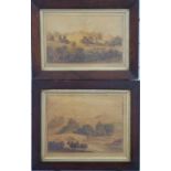 Pair of 19thC watercolours on paper laid on board of country estates, in rosewood frames, each 20