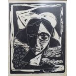 Tadeusz Was (Polish 1912-2005) signed abstract soot cut or similar print, 22.5 x 17.5cm