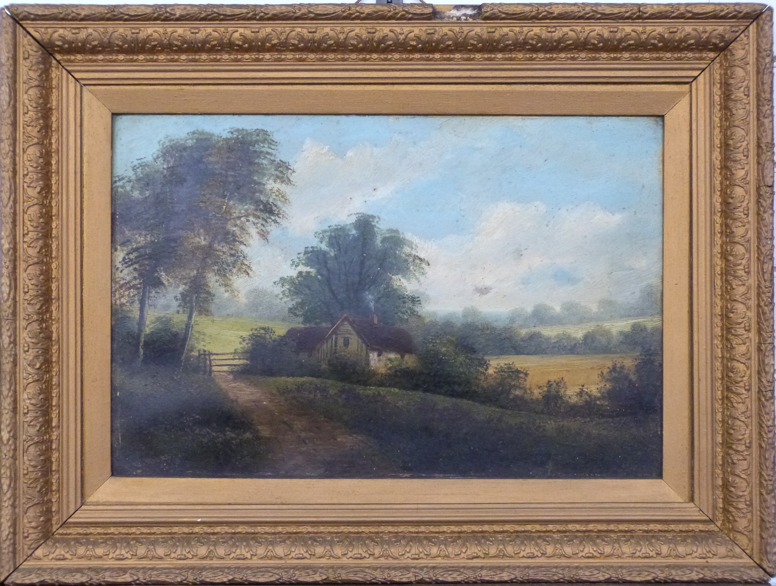 G.Mace three late 19th/early 20thC  oil on board countryside scenes including two of cottages - Image 3 of 10