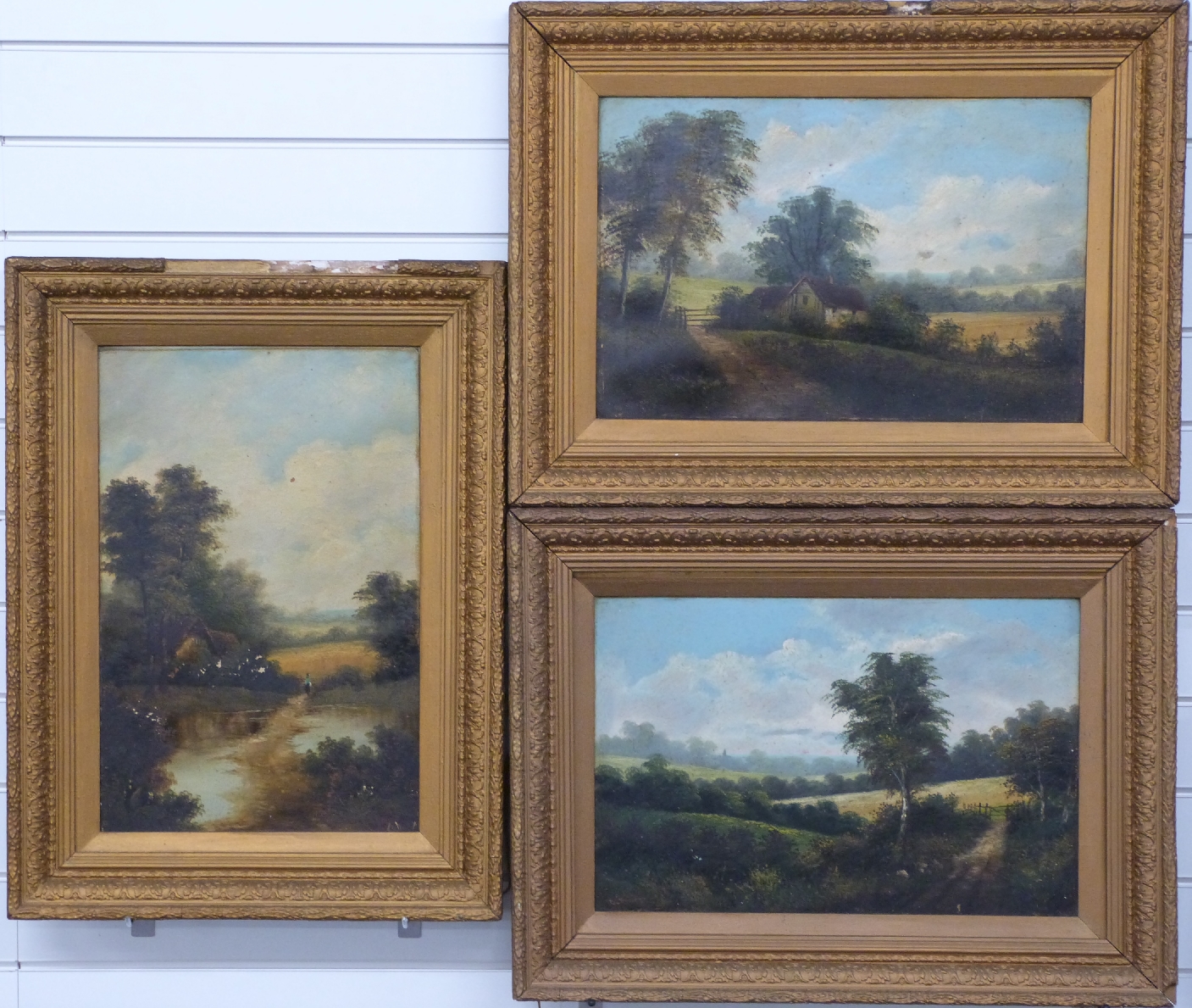G.Mace three late 19th/early 20thC  oil on board countryside scenes including two of cottages