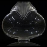 Lalique Come clear and frosted glass vase, signed Lalique France to base, 27cm tall, 30cm wide, with