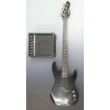 Hohner Rockwood bass guitar in black lacquered finish, model LX100B, together with a BB Blaster 10