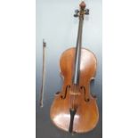 A 4/4 cello Edward Withers, 22 Wardour St. W1, to bridge, 76cm two piece back, no label and original