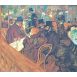 Malenda Trick after Toulouse Lautrec inside the Moulin Rouge, bar scene, signed lower left, 50 x