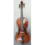 18thC violin with hand carved Testore style back and table, grafted neck, nicely carved scroll and