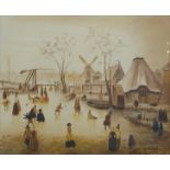 S R Earle or Eazle oil on canvas Dutch winter scene with figures on a frozen canal with buildings