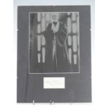 Sir Alec Guinness signed card mounted with a Star Wars photo, overall size 40x30cm