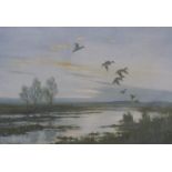 Peter Scott signed print 'By Darkness the Marsh is Full of Mallards', 39 x 55cm