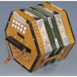 German c1960s Anglo concertina, 21 buttons, end stamped BM, chromed corner decoration, in original