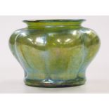 Loetz or Kralik Art Nouveau iridescent glass vase of bulbous form, 14.5cm in diameter.