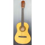 Herald acoustic guitar fitted with nylon strings, model MG104M by JHS to label, ideal beginner's