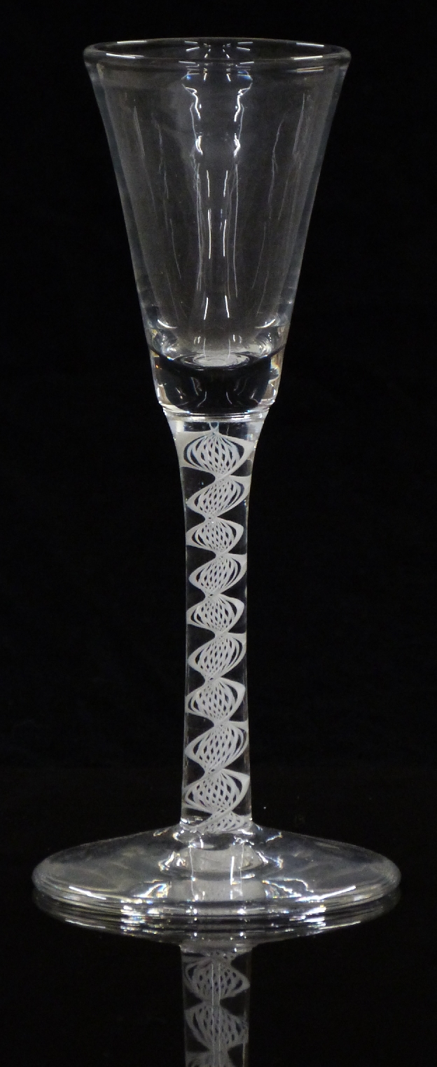 Mike Hunter Twists Glass clear drinking glass with white twist decoration to the stem and round