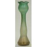 Loetz Papillon type iridescent glass double gourd vase with flared rim, 34cm tall.