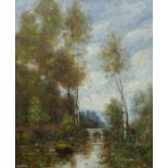 A J Dale oil on canvas of a river scene with boat, signed lower left, 59.5 x 50cm