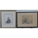 Rembrandt etching self portrait dated 1639 together with Rembrandt print marked 'hand printed by