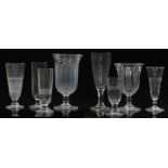 Eight 19thC and later clear glass vases or large goblets, some with cut decoration and one with of