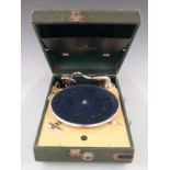 Decca 10 Salon c1930s wind up portable gramophone in green Rexine finish
