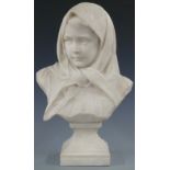 Alphonse II van Beurden, Belgian (1854-1938) marble bust of a young girl with headscarf tied under