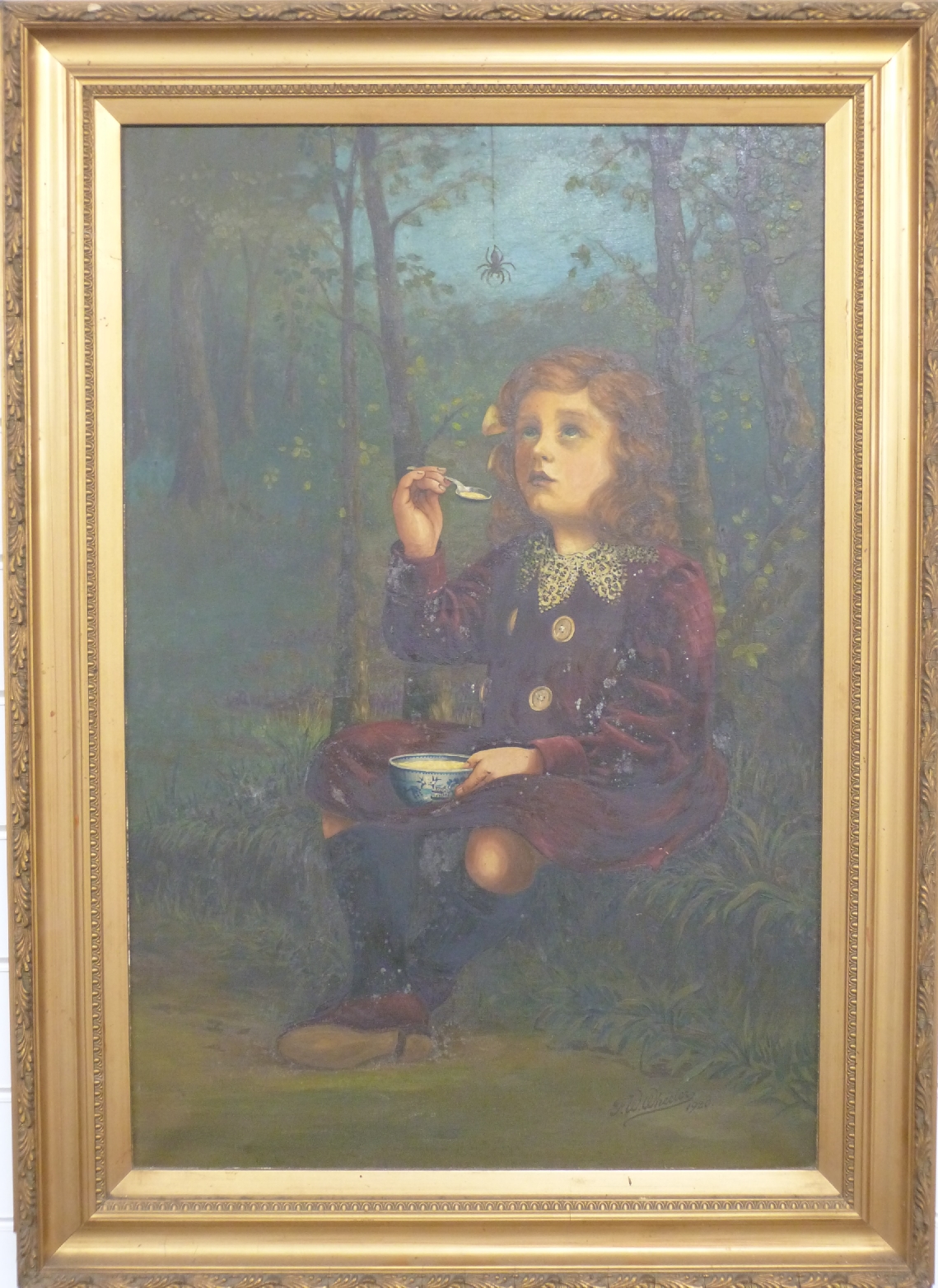 F.W Wheeler oil on canvas Little Miss Muffet, signed and dated 1920 lower right, 75 x 50cm - Image 2 of 4