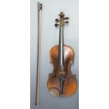Anonymous late 19th/early 20th century violin toned with patina, purfling to table and to the 33.5cm
