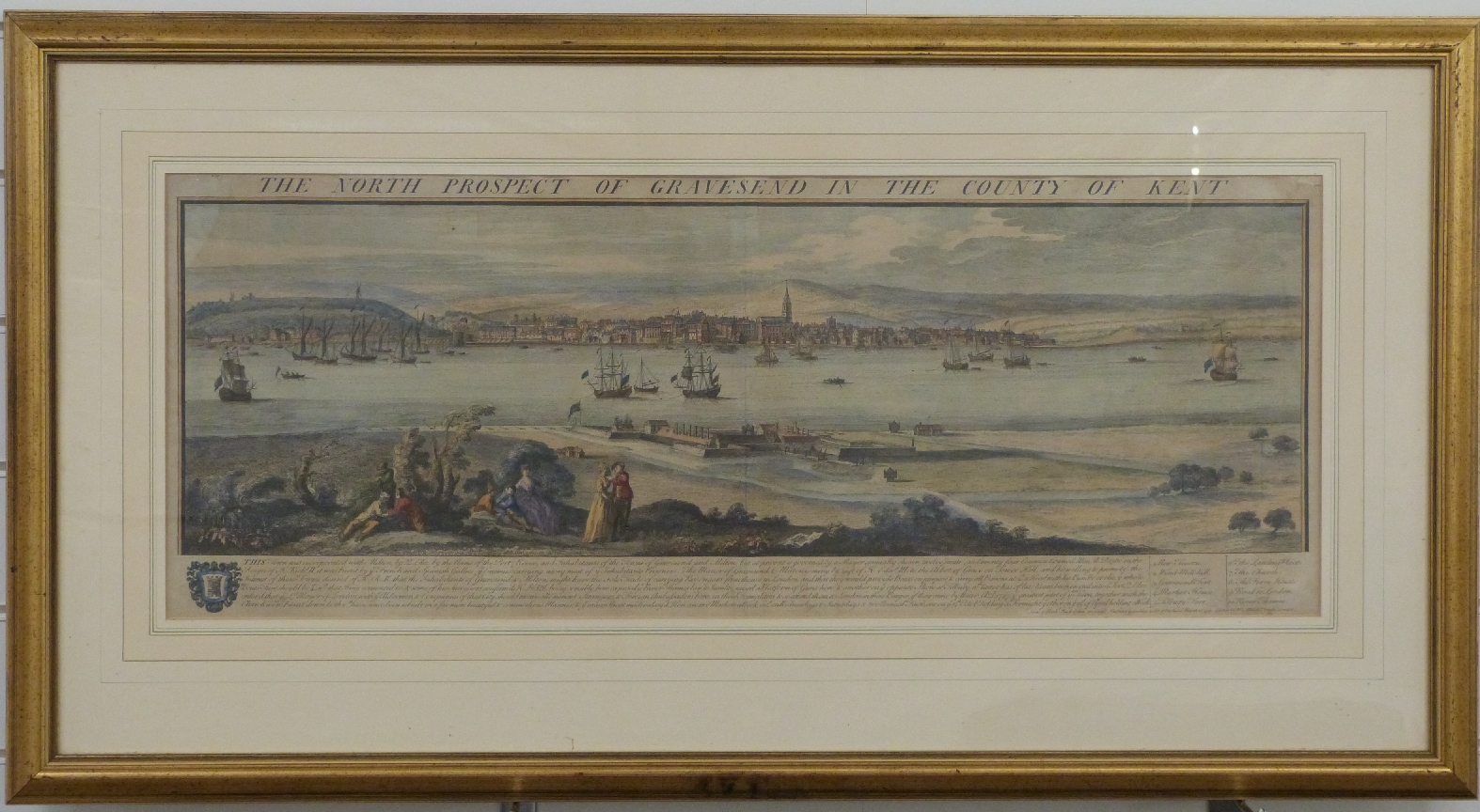 An 18thC coloured engraving The North Prospect of Gravesend in The County of Kent by Samuel and - Image 2 of 3