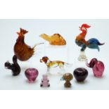 Ten glass animal paperweights including Wedgwood, Orrefors, Langham, Murano style etc, largest