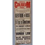 Chiswick Coliseum Cinema 1927 cinema poster, 66 x 26cm