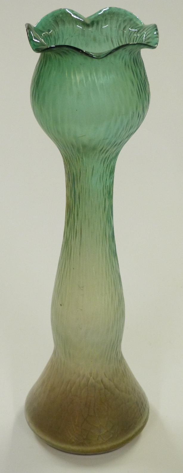 Loetz Papillon type iridescent glass double gourd vase with flared rim, 34cm tall. - Image 2 of 2