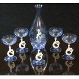 Bimini Werkstadt Art Deco glass cocktail or liqueur set with lamp work stems in the form of mermaids