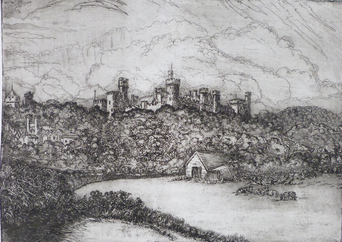 Twenty-two Hugh Stanley White and other etchings including castles, pigs etc together with portfolio - Image 5 of 5