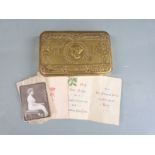 WWI Princess Mary's Christmas Fund tin 1914 with tobacco packet and cigarettes etc., inscribed to