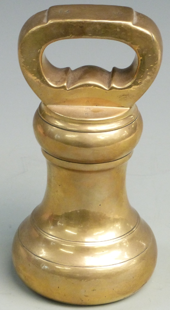 Victorian 14lb brass bell weight with VR below crown to top and further date stamps to base