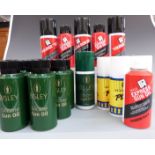 Twenty bottles of gun cleaning/ lubricating oil comprising nine Bisley Silicone Gun Oil, six Hule