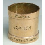 Victorian W & T Avery Ltd 1/2 gallon standard measure with VR cypher below crown to rim, height