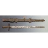 Eastern small sword with 57cm blade, with crocodile or similar scabbard