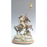 French spelter figure Jeanne D'Arc au Siege d'Orleans, with presentation relating to the Canton of