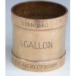Victorian W & T Avery Ltd 1/2 gallon standard measure with VR cypher below crown to rim, height
