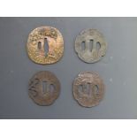 Four Japanese Tsubas including bronze example with dragon decoration