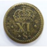 James I angel brass coin weight for gold coins I.R MAG BRIT, George and the Dragon obverse, crown