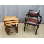 Nest of retro G Plan tables and a Regency style chair