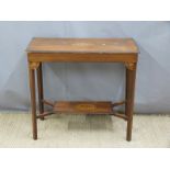 A 19thC inlaid side table with shelf below, W78 x D42 x H70cm and an inlaid cupboard with drawer