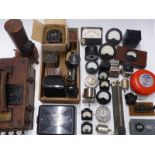 A quantity of electrical spares including meters, GPO and other telephone parts, Morse key, Air