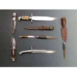 Nine assorted knives to include two by William Rogers, two throwing knives, large Bowie example