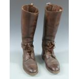 Pair of vintage leather gentleman's riding or similar boots, possibly WWI military, approximately