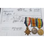 British Army WWI medals comprising 1914/1915 Star, War Medal and Victory Medal named to 21440 Pte