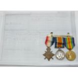 British Army WWI medals comprising 1914/1915 Star, War Medal and Victory Medal named to Lieut T S